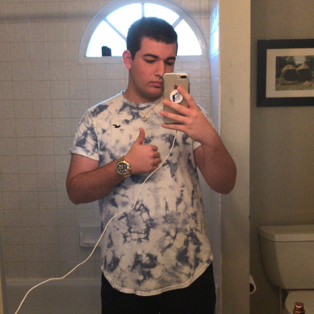 Curved hem tee - acid washed blue